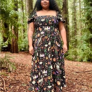 Nooworks linen princess dress in Tarot print